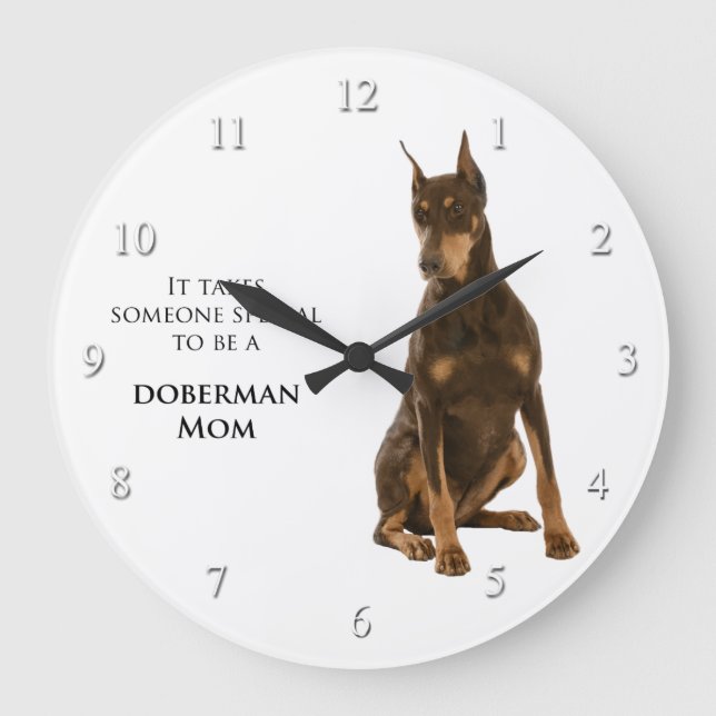 Dobermann-Mama-Uhr Große Wanduhr (Vorderseite)