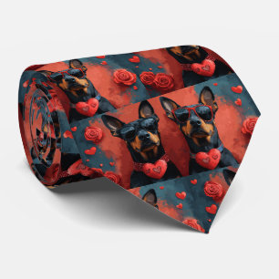 Dobermann mit Herz Rosen Valentinstag Krawatte