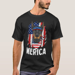 Dobermann Pinscher American Pride Flagge Hund USA T-Shirt