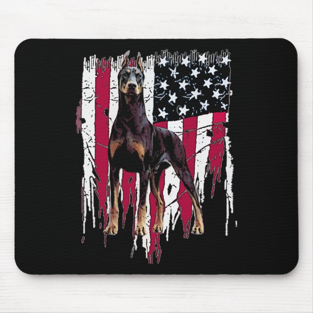 Dobermann Pinscher Amerikanische Flagge USA Großar Mousepad (Vorne)