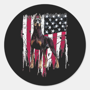 Dobermann Pinscher Amerikanische Flagge USA Toll  Runder Aufkleber