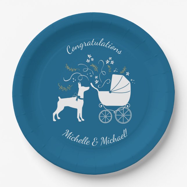 Dobermann Pinscher Baby Shower Pappteller (Vorderseite)