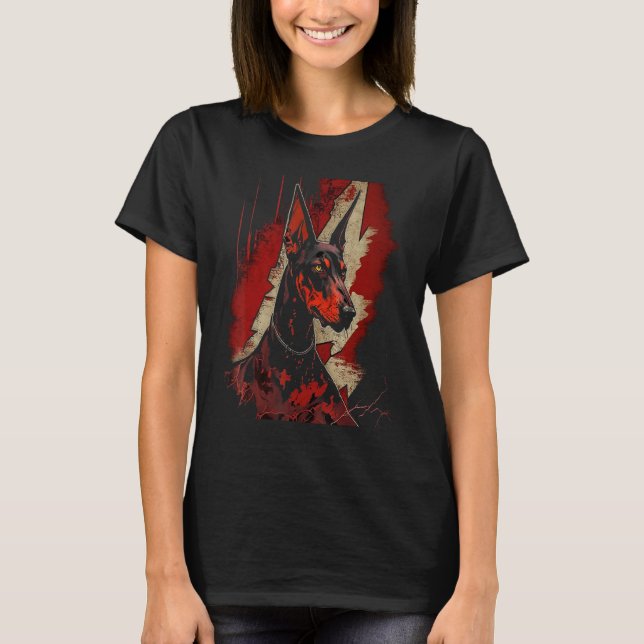 Dobermann Pinscher Blitz Donner Post Apokalyptisch T-Shirt (Vorderseite)