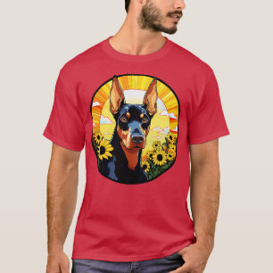 Dobermann Pinscher Blume Sunset Niedliche Farbige  T-Shirt