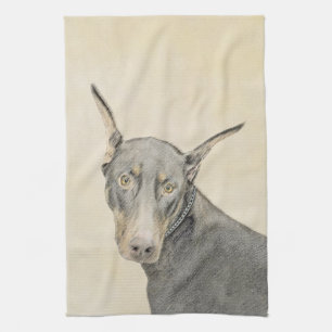 Dobermann Pinscher Gemälde - Originale Hunde Kunst Küchentuch