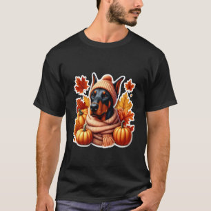 Dobermann Pinscher Hund Kürbisblätter Herbst O T-Shirt