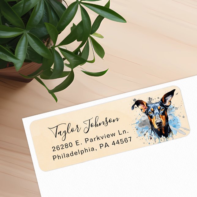 Dobermann Pinscher-Hund Rücksendeetikett (Von Creator hochgeladen)
