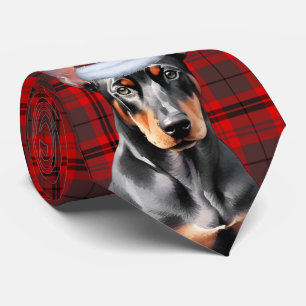 Dobermann Pinscher-Hundefreund-Feiertags-Karo-Weih Krawatte