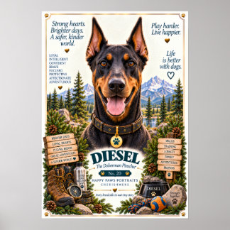 Dobermann Pinscher-Hundeporträt | Diesel Nr. 20 Poster