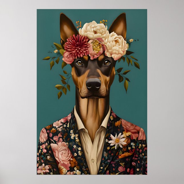 Dobermann Pinscher im Anzug Poster, Dobermann Poster (Vorne)