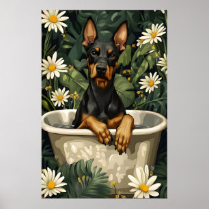 Dobermann Pinscher im Badewannenposter, Lustiger H Poster