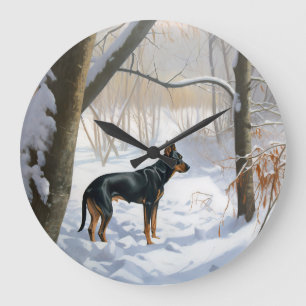 Dobermann Pinscher Lass es schneien Weihnachten Große Wanduhr