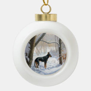 Dobermann Pinscher Lass es schneien Weihnachten Keramik Kugel-Ornament