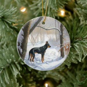 Dobermann Pinscher Lass es schneien Weihnachten Keramik Ornament