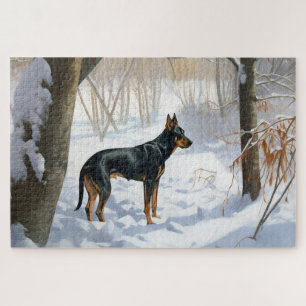 Dobermann Pinscher Lass es schneien Weihnachten Puzzle