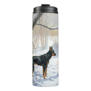 Dobermann Pinscher Lass es schneien Weihnachten Thermosbecher