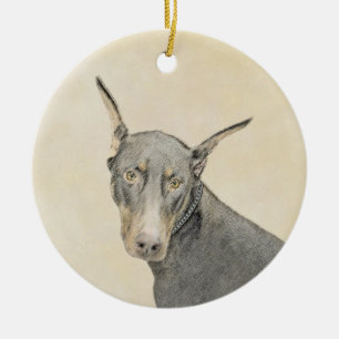 Dobermann Pinscher Malerei - Originale Hunde Kunst Keramik Ornament