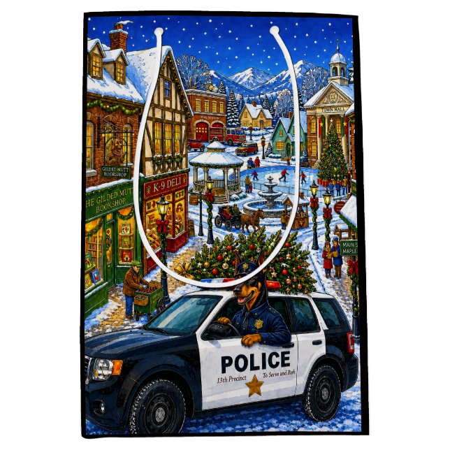 Dobermann Pinscher Polizei Feiertag Mittlere Geschenktüte (Vorderseite)