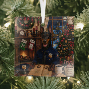 Dobermann Pinscher Polizei Feiertag Ornament Aus Glas