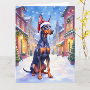 Dobermann Pinscher Schneedorfsantahatze Weihnachte Karte