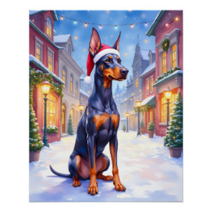 Dobermann Pinscher Schneedorfsantahatze Weihnachte Poster