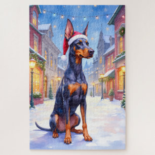 Dobermann Pinscher Schneedorfsantahatze Weihnachte Puzzle