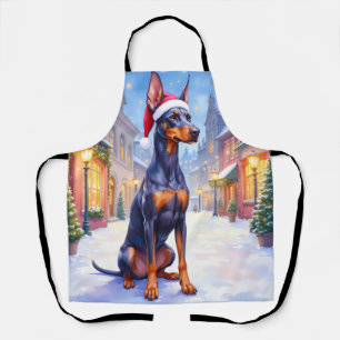 Dobermann Pinscher Schneedorfthema Weihnachtsmannm Schürze