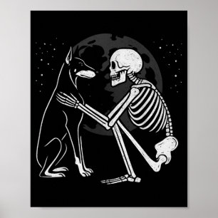 Dobermann Pinscher Skelett Mond Halloween Hund Poster