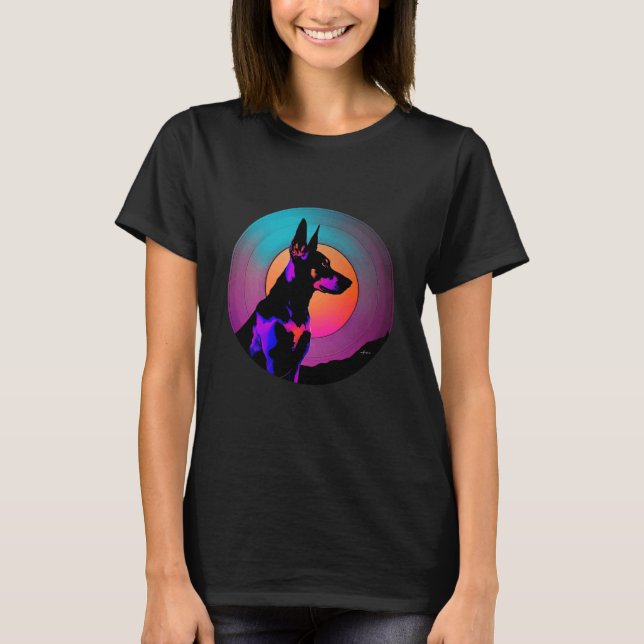 Dobermann Pinscher Synthwave 80er Retrowave-Ästhet T-Shirt (Vorderseite)