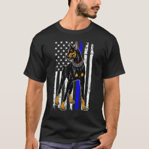 Dobermann Pinscher Thin Blue Line Amerika Flagge T-Shirt