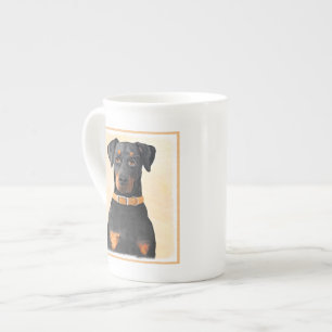 Dobermann Pinscher ungestutzt Gemälde Original Kun Prozellantasse