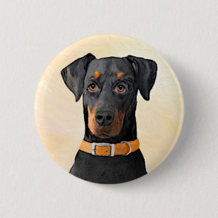 Dobermann Pinscher Ungestutzt Malerei Original Kun Button