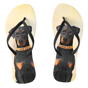 Dobermann Pinscher Ungestutzt Malerei Original Kun Flip Flops