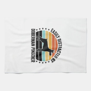Dobermann Pinscher Vintage-Sonnenuntergang Grafik  Geschirrtuch