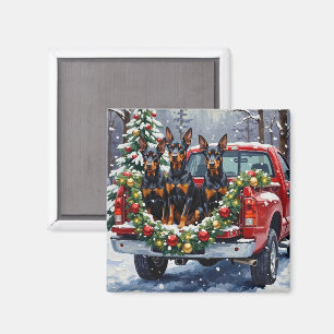 Dobermann Pinscher Weihnachten Rotes Lastwagen Fer Magnet