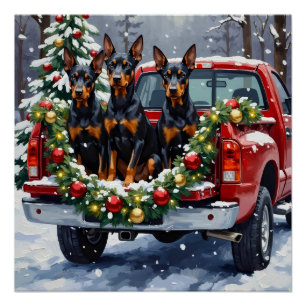 Dobermann Pinscher Weihnachten Rotes Lastwagen Fer Poster