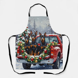 Dobermann Pinscher Weihnachten Rotes Lastwagen Fer Schürze