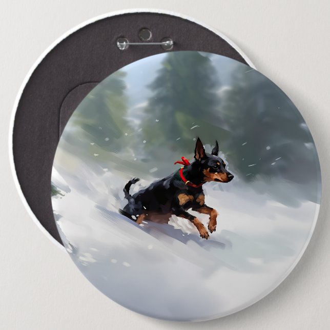 Dobermann Pinscher Weihnachten Schnee Winter Button (Vorne & Hinten)