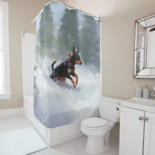 Dobermann Pinscher Weihnachten Schnee Winter Duschvorhang