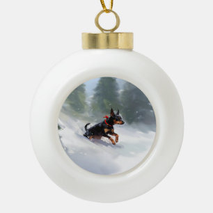 Dobermann Pinscher Weihnachten Schnee Winter Keramik Kugel-Ornament