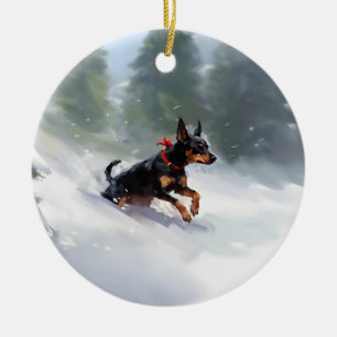 Dobermann Pinscher Weihnachten Schnee Winter Keramik Ornament