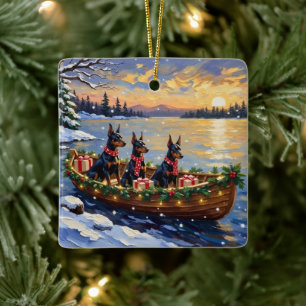 Dobermann Pinscher Weihnachtsboot Urlaub Keramikornament