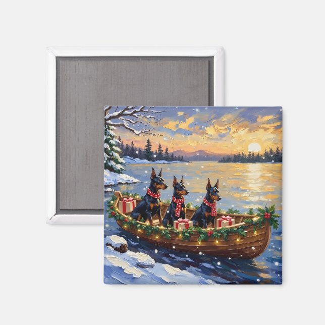 Dobermann Pinscher Weihnachtsboot Urlaub Magnet (Vorderseite/Rückseite)