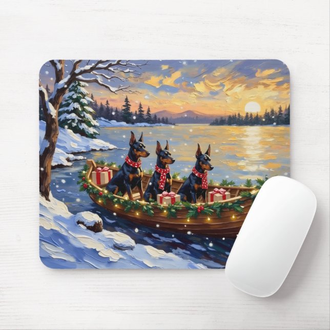 Dobermann Pinscher Weihnachtsboot Urlaub Mousepad (Mit Mouse)
