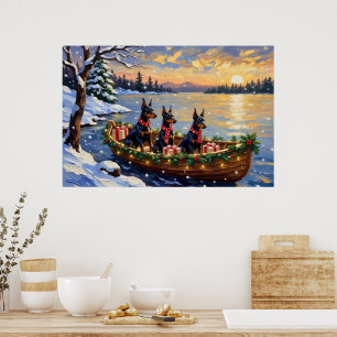 Dobermann Pinscher Weihnachtsboot Urlaub Poster