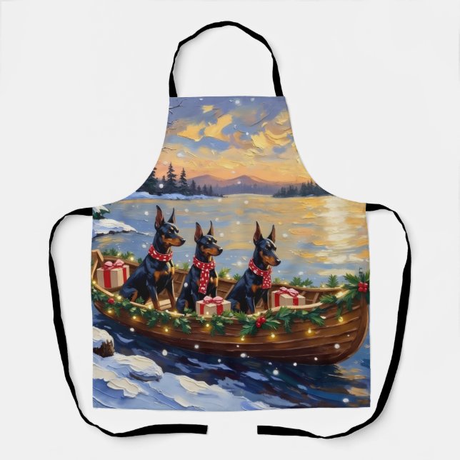 Dobermann Pinscher Weihnachtsboot Urlaub Schürze (Vorderseite)