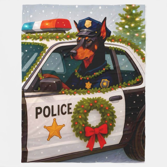 Dobermann Polizei Feiertagsdecke  Fleecedecke (Vorderseite)