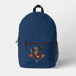 Dobermann Puppy Denim Cloth Bedruckter Rucksack