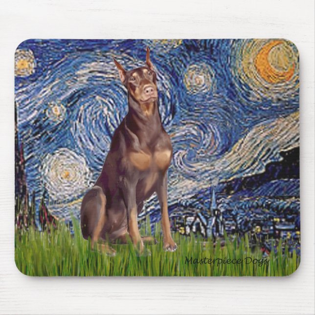 Dobermann (rot) - Sternennacht Mousepad (Vorne)