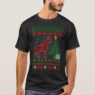 Dobermann Rotkariert Büffel hässlicher Weihnachts T-Shirt